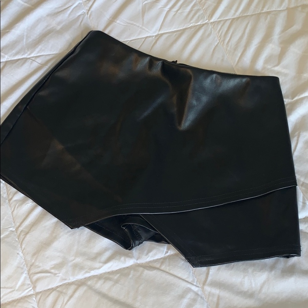 Black leather skort